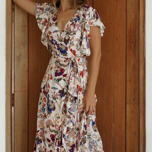 NWT Elf Carmen Wrap Maxi Dress Small Flutter Sleeve